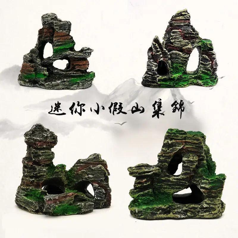 Mini Fish Tank Decorations Mountain View Aquarium Ornament Tree House Cave Bridge Fish Tank Decoration