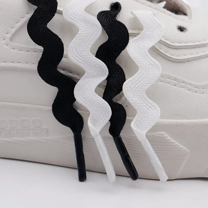 Solid Color S-Shape Wavy Shoelaces Retro Small White Shoes Rope Luxury Fashion Joker Trend Flat Webbing Wholesale Solid Color