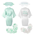 Bridesmaid Proposal Gift Set Mint Green Bride Bridesmaid Satin Kimono Robe Fuzzy Slippers Silk Sleep Eye M Asks