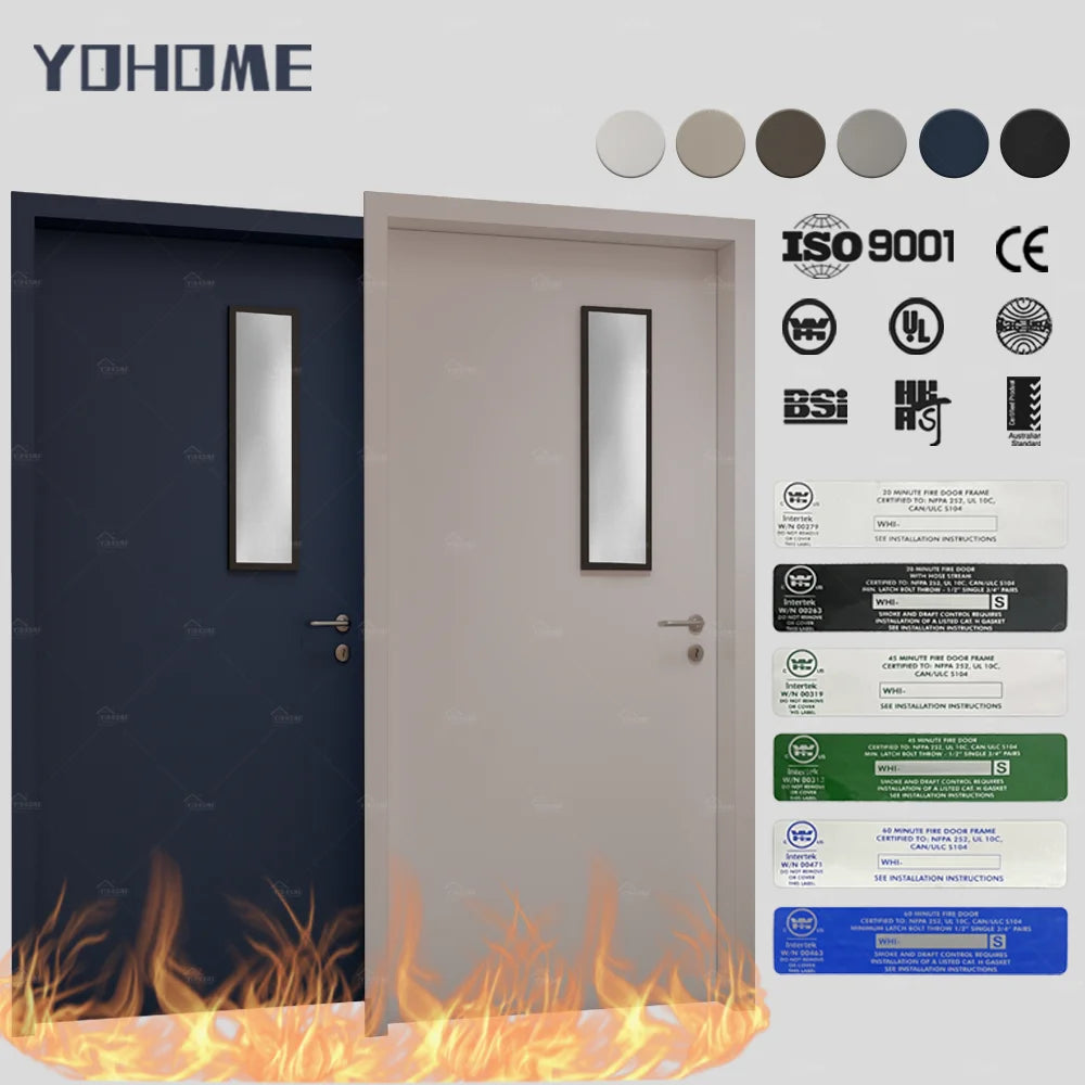 90 Minutes AS Certification Paint Finish Sound Insulation Fire Resistant Internal Commercial Timber Doors with Glass Window