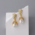 Trendy Jewelry Drop Earrings 18K Gold Plated Filled Irregular Big Pearl Brass Stud Earring for Women