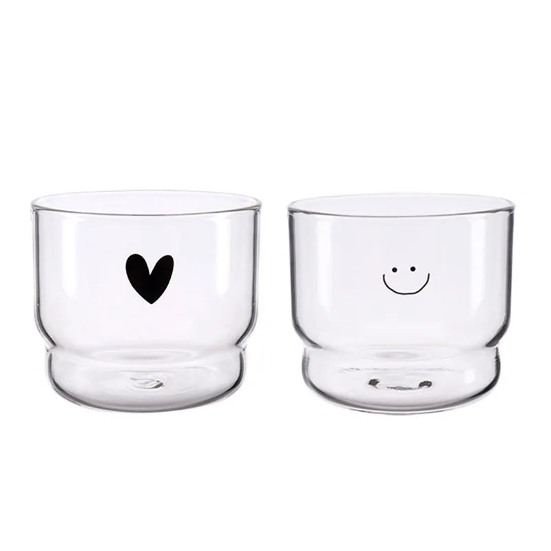 Hot Sale Clear Double Wall Glass Mug Modern Design Cartoon Printed Smiling Face Leak-Proof BPA Free Back School for Milk Coffee