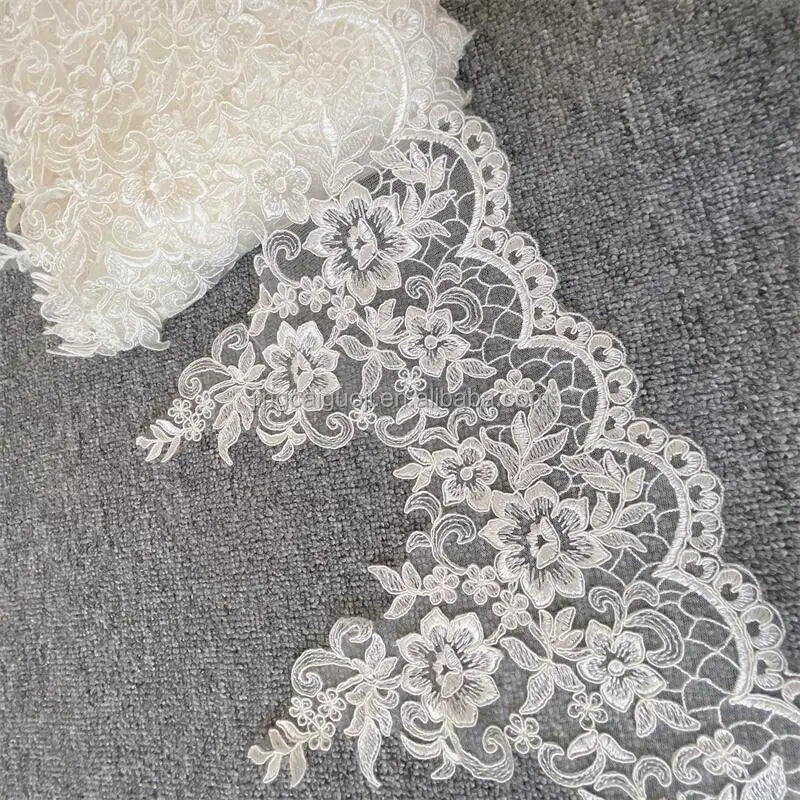 Handmade Custom Colors Designs Sequin Border 100% Polyester Embroidered Lace Trim Mesh Fabric Bridal Wedding Dress Shoes Bags