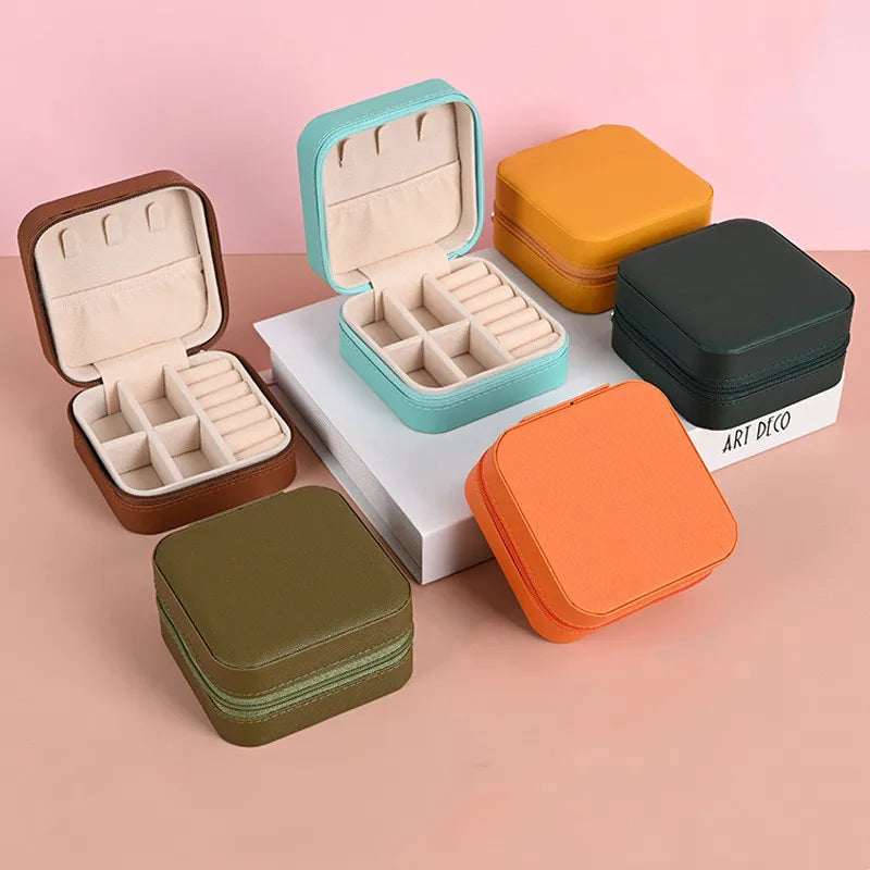 Custom logo PU Leather Mini Cute Travel Small Jewelry Box Necklace Earring Ring Square Jewelry Box Organizer