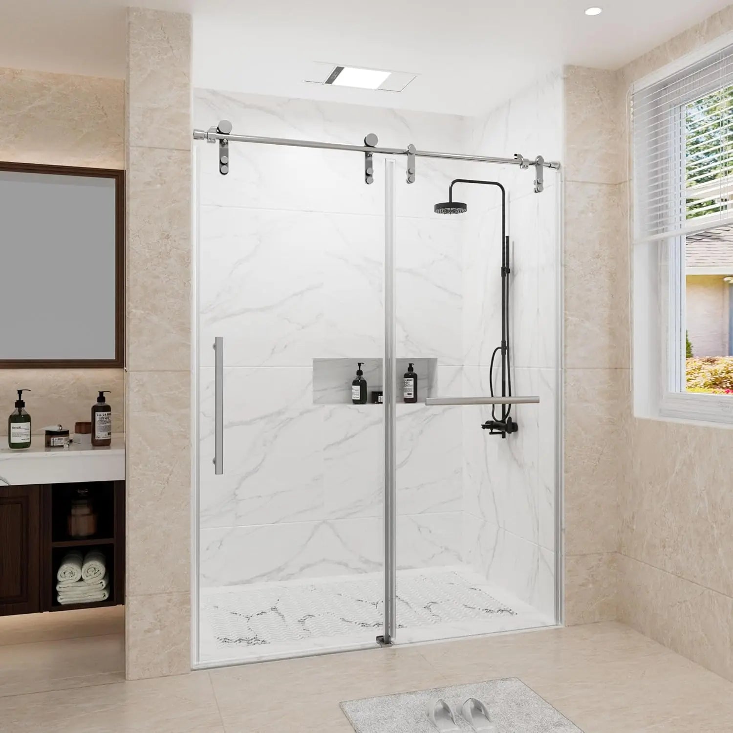 Factory Shower Door 56-60" W X 76" H Frameless Sliding With 5/16"(8mm) Tempered Glass