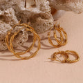 18K Gold Plated Stainless Steel Women's Trendy Thin Twisted Hoop Earrings Tarnish Free for Wedding Party or Gift