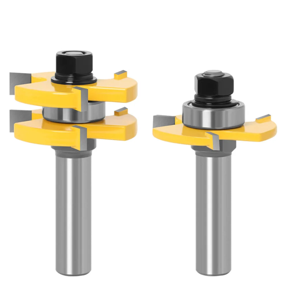 2Pcs 1/2"(12.7mm) 12mm Shank TCT Carbide Teeth Tongue Groove Slotting Wood Router Bit with Bearing Floor Splicing Cutter for CNC
