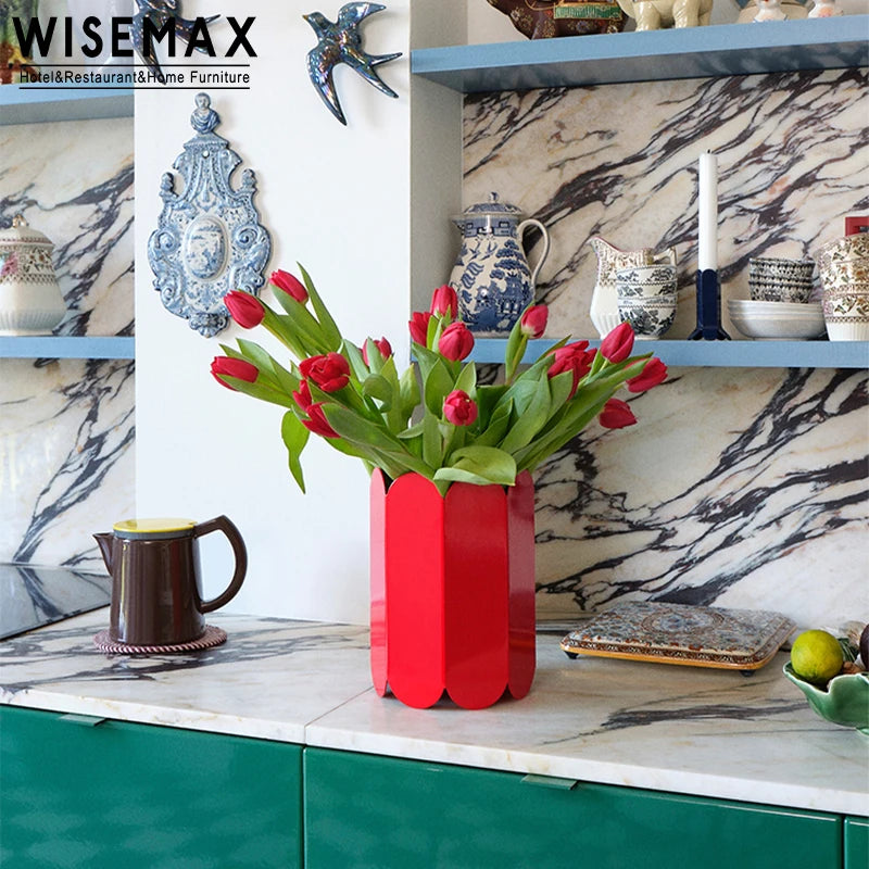 WISEMAX FURNITURE Wholesale Art Nordic Cheap Home Decor Polygonal Red Metal Flower Vase for Party Decoration