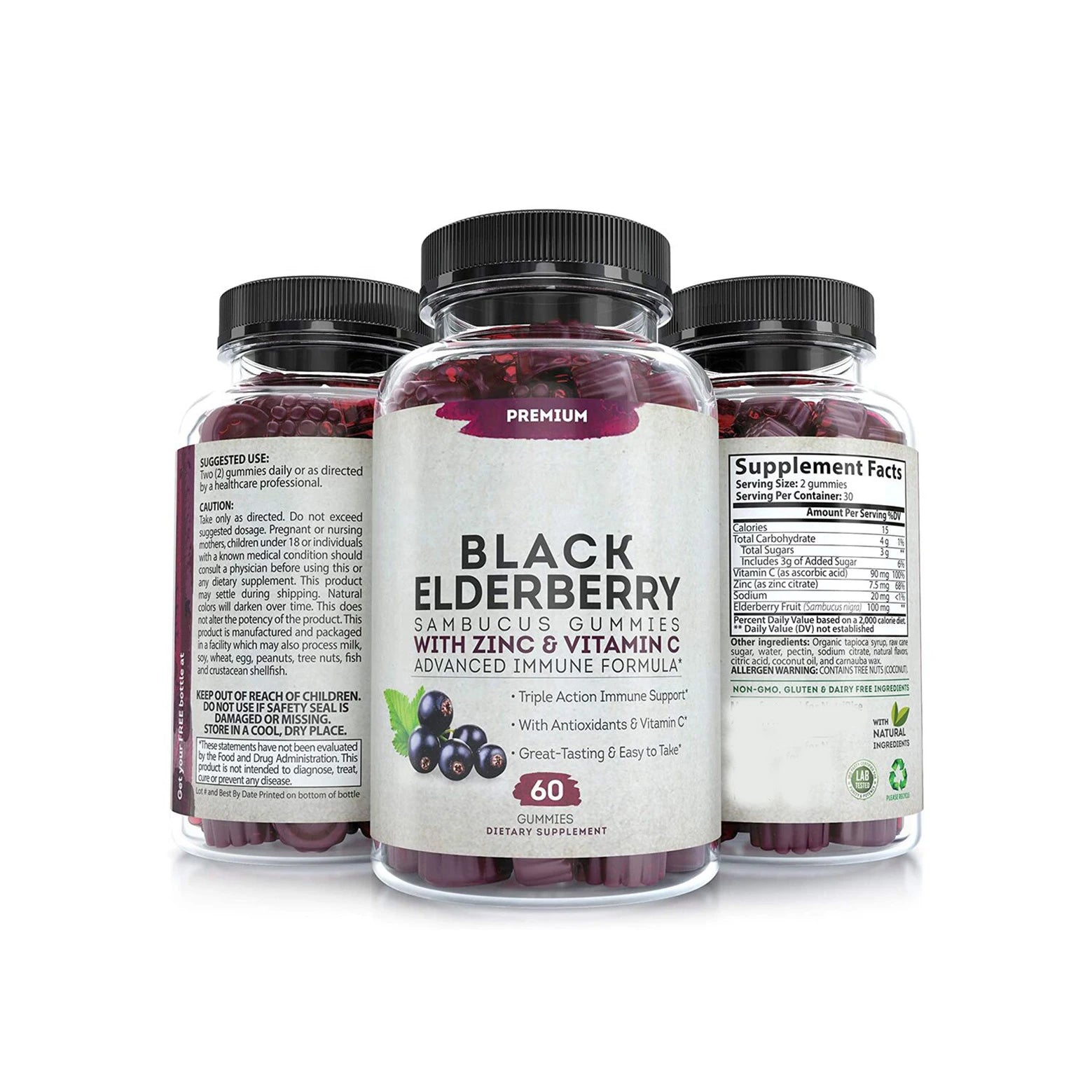 Hot Selling Organic Vegan Eldermune Emergen Vitamin C For Adults Black Elderberry Immune Support Antioxidants Gummies
