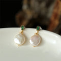 Aimgal Baroque Freshwater Emerald Pearl Drop Earrings Retro Original 14K Gold Plated Geometric Design for Engagements Parties