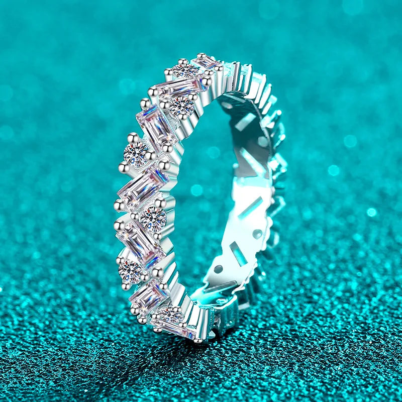 S925 Sterling Silver Moissanite Rectangular Bevel Rings Unique and Elegant Jewelry