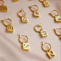 Minimalist Trendy Zodiac Sign Hoop Earrings Pendientes Korean Fashion Zodiac Sign Earrings Women Jewelry