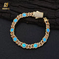 Nuoya New Style 8mm 18K Gold Plated Cuban Chain Bracelet Round Blue Opal Customized Size Cuban Chain Hip Hop Jewelry for Women