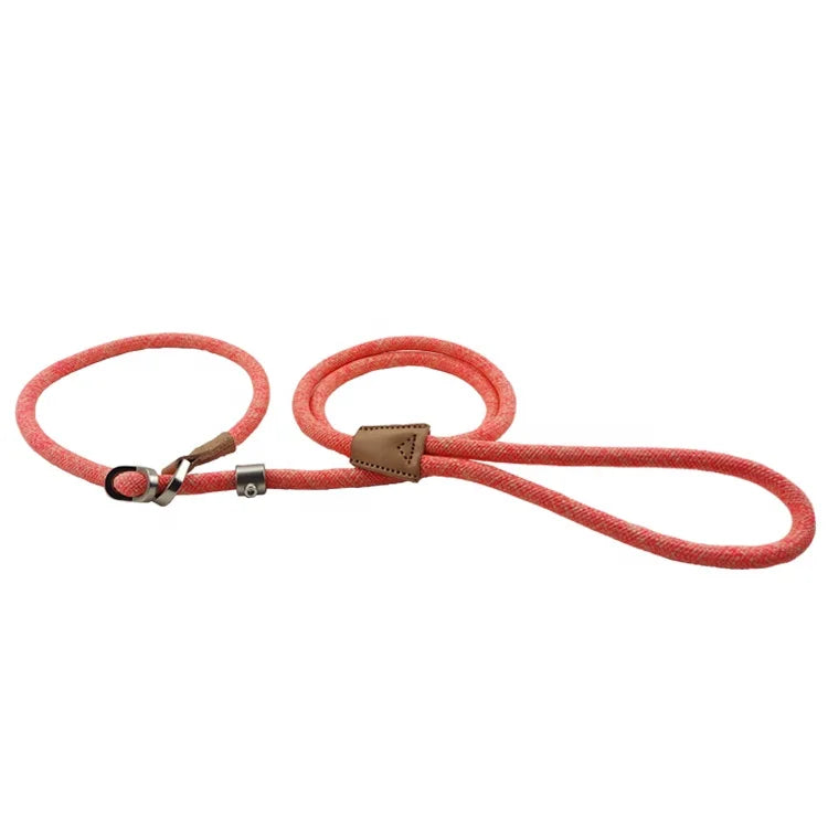 Personalized Polyester Simple Solid Collar & Leash Integrated Adjustable Rope Leash for Dog Walking