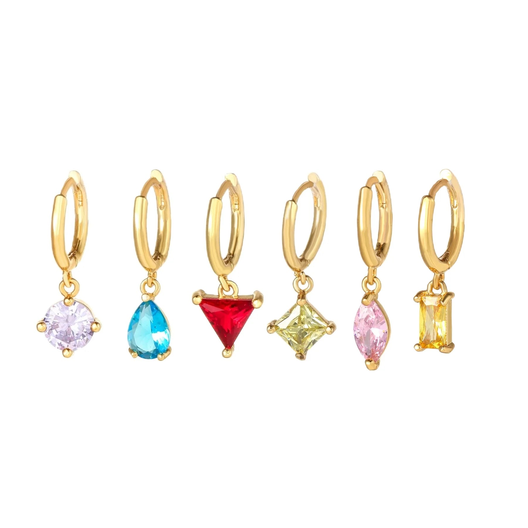 Wholesale Color Geometric Ear Buckle Set Europe and the United States Fashion Micro-Inset Colorful 18K Gold Zircon Earrings