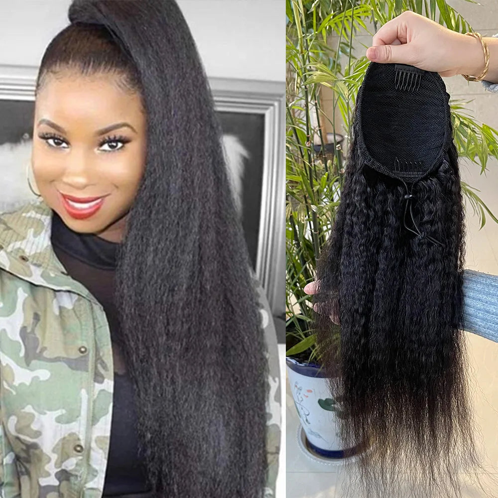 Cheap Drawstring Natural Hair Ponytail Cheveux Clip in Brazilian Virgin Hair Yaki Kinky Straight Remy Human Hair Ponytails