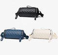 Ladies Genuine Leather One-Shoulder Messenger Bag New Fashionable Cylinder Purse with Rhombic Indentation Diamond Decoration