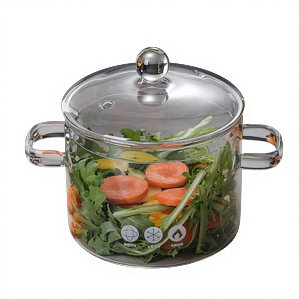 Glass Pot Handmadehigh Borosilicate Glass Pot with Two Handles Transparent Heat-Resistant Soup Cooking Glass Pot