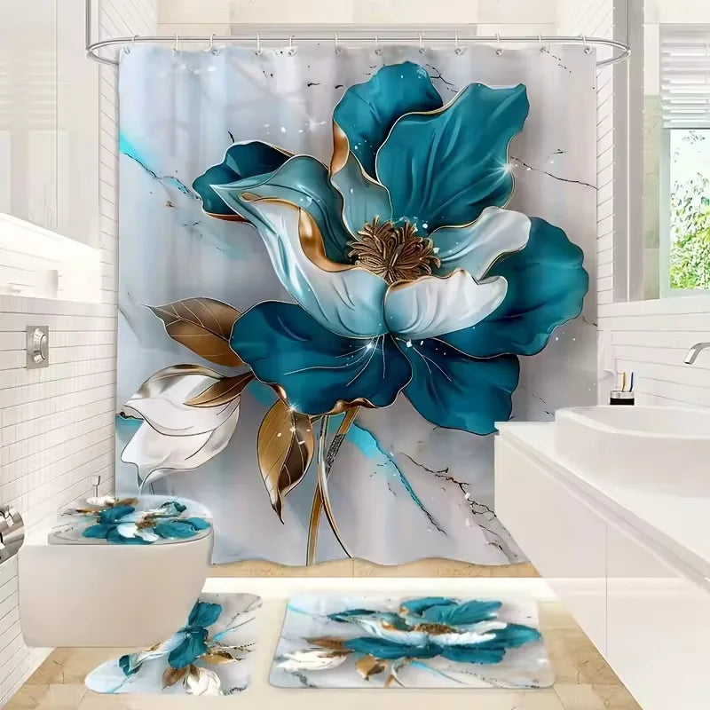 Teal Floral Elegance Bathroom Four-Piece Set Soft and Stylish Bath Accessories with a Bold