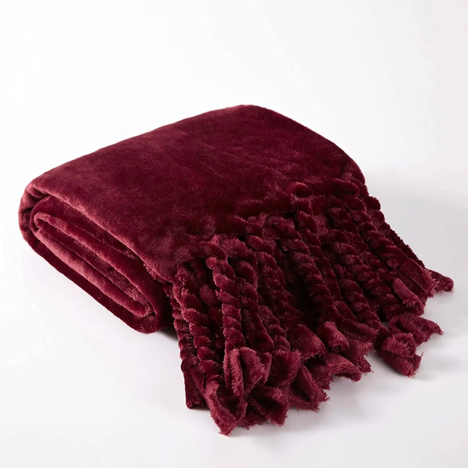Wholesale Lightweight Flannel Throw Blanket with Tassel Fringe Solid Pattern Adult Plush Decorative Sofa Bed Cover