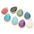 Natural Stone Teardrop Shape Pendant Faceted Gemstone Charm With Brass Gold Plated for Jewelry Making