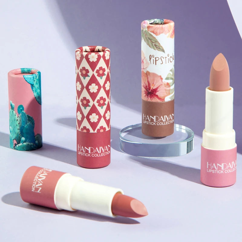 HANDAIYAN Korea Lipstick Collection Transparent Nude Peach Pinkish Amber Rose Bean Paste Fuchsia Deep Red Velvety Lipsticks