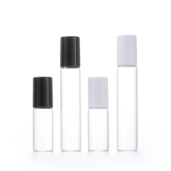 Wholesale 10ml Small Tall Thin Refill Transparent Travel Cosmetic Packaging Glass Roll on Essential Oil Roller Perfume Bottle