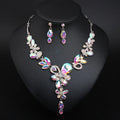 European and American High Quality Fashion Crystal Flower Bling Flash Gem Necklace and Earring Jewelry Sets for Women