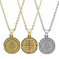 Trendy Jewelry Silver Pendant Saint Benedict Necklace Stainless Steel Religious Round St Benedict Cross Necklace for Men Women