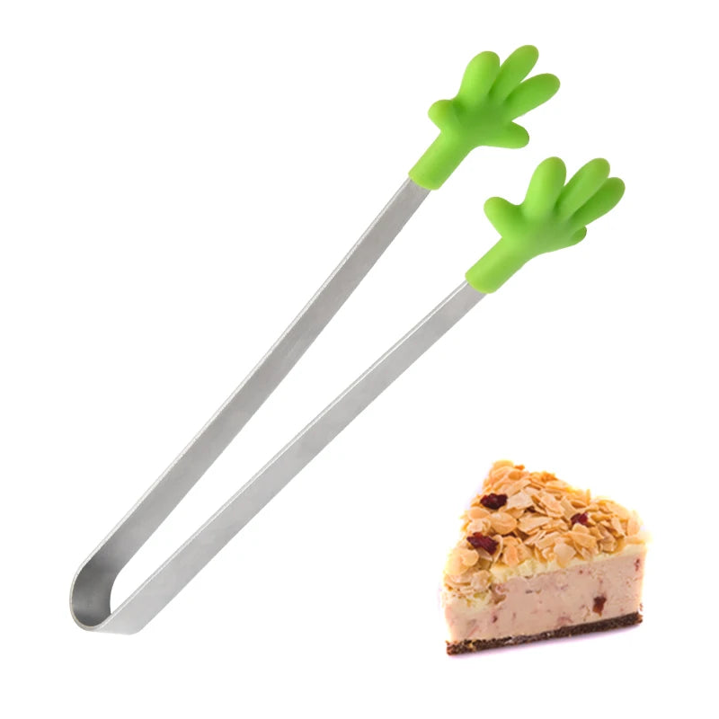 Mini Stainless Steel Kitchen Tools Small Palm Silicone Food Clip for Barbecue Salad Cooking Utensils