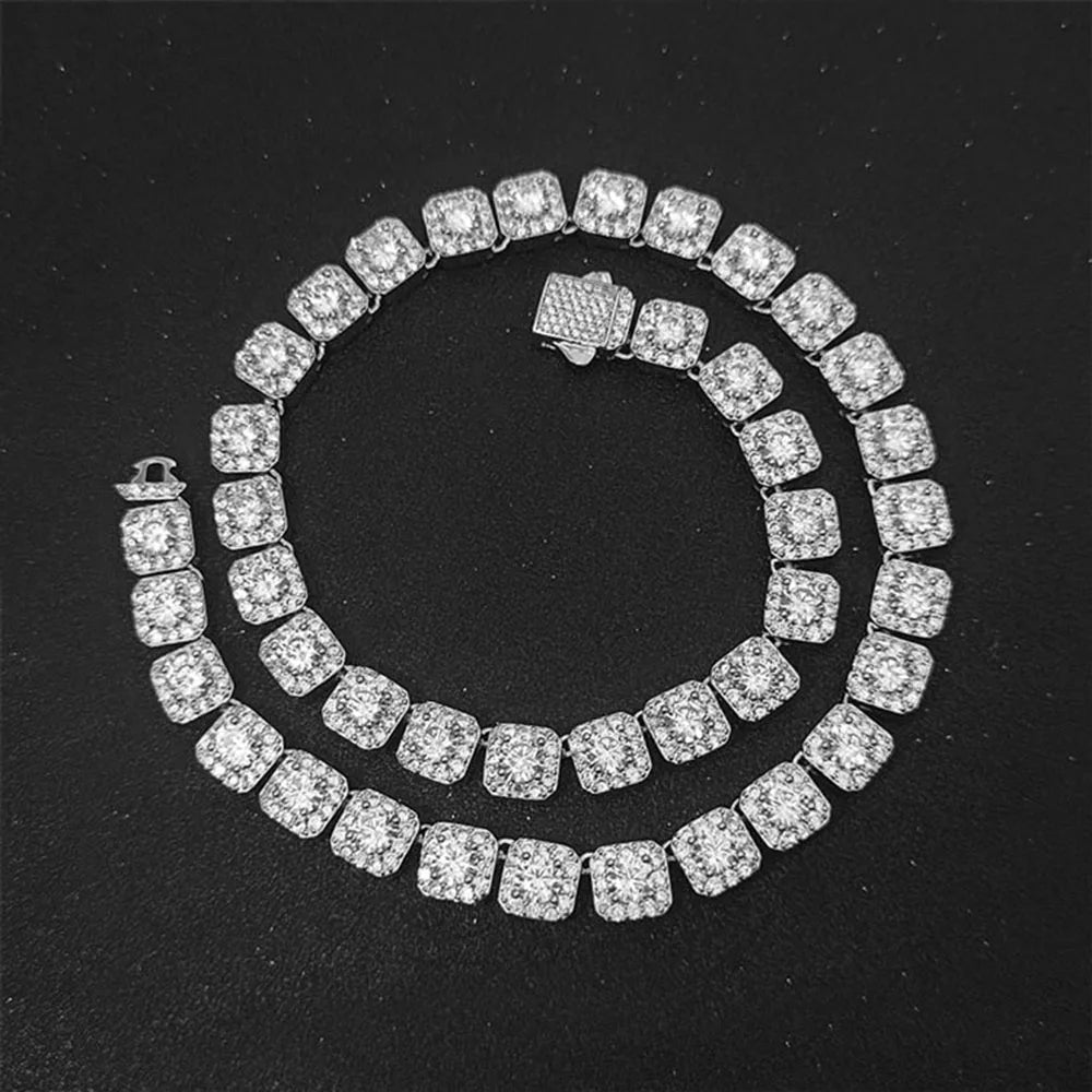 Luxury Men Women Clustered Tennis Chain Necklace Iced Out 3A CZ Diamond Spring Clasp Cluster Chain