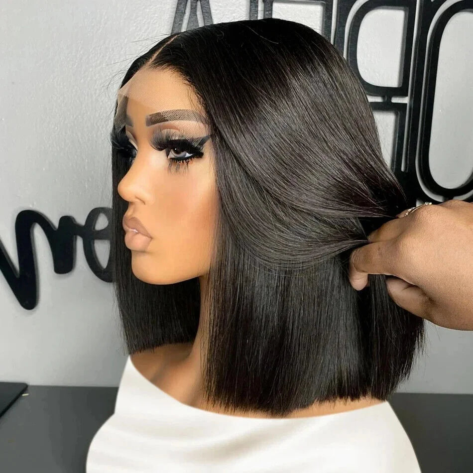 13x4 2x6 Frontal Double Drawn HD Vietmanese Bone Straight Human Hair Bob Wig Luxury Lace Front Black Straight Bob Wig for Women