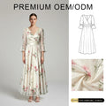 Brand OEM Women's Fairy Princess Dress Fishbone Slim Print Square Collar Empire Waistline Long Floral Pattern a Line Maxi Dress