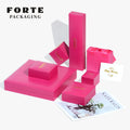 FORTE Pink Leatherette Jewelry Boxes Elegant Square Design Necklace Rose Red Pendant Durable Leather Paper Packaging