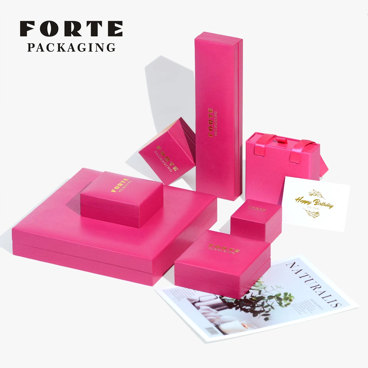 FORTE Pink Leatherette Jewelry Boxes Elegant Square Design Necklace Rose Red Pendant Durable Leather Paper Packaging