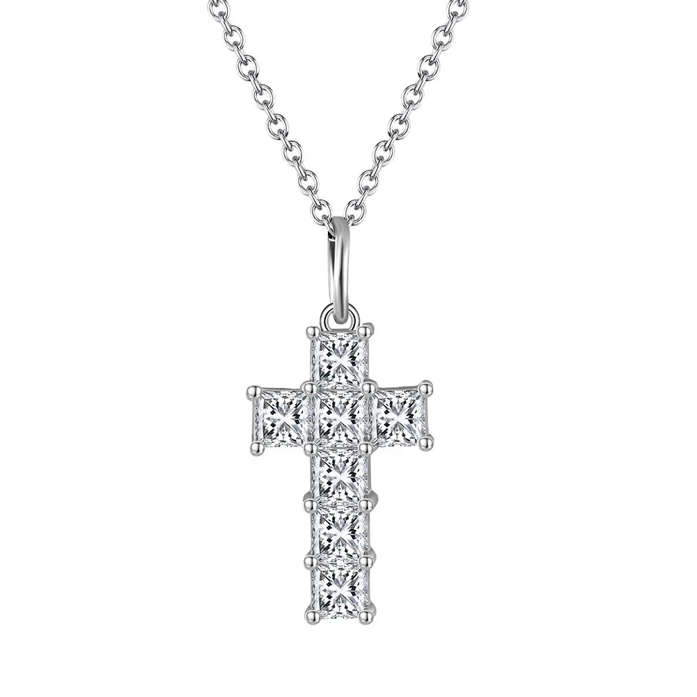 RINNTIN LZN12 8A Cubic Zirconia Religious Cross Women's Crystal Minimalist Cross 925 Silver Necklace Jewelry