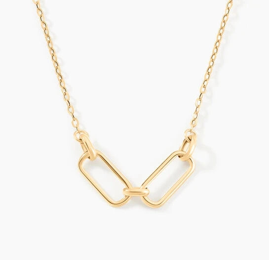 Inspire Jewelry Stainless Steel 18K Gold PVD Plated Rectangle Circle Pendant Necklace Geometric Double Circle Choker Necklace