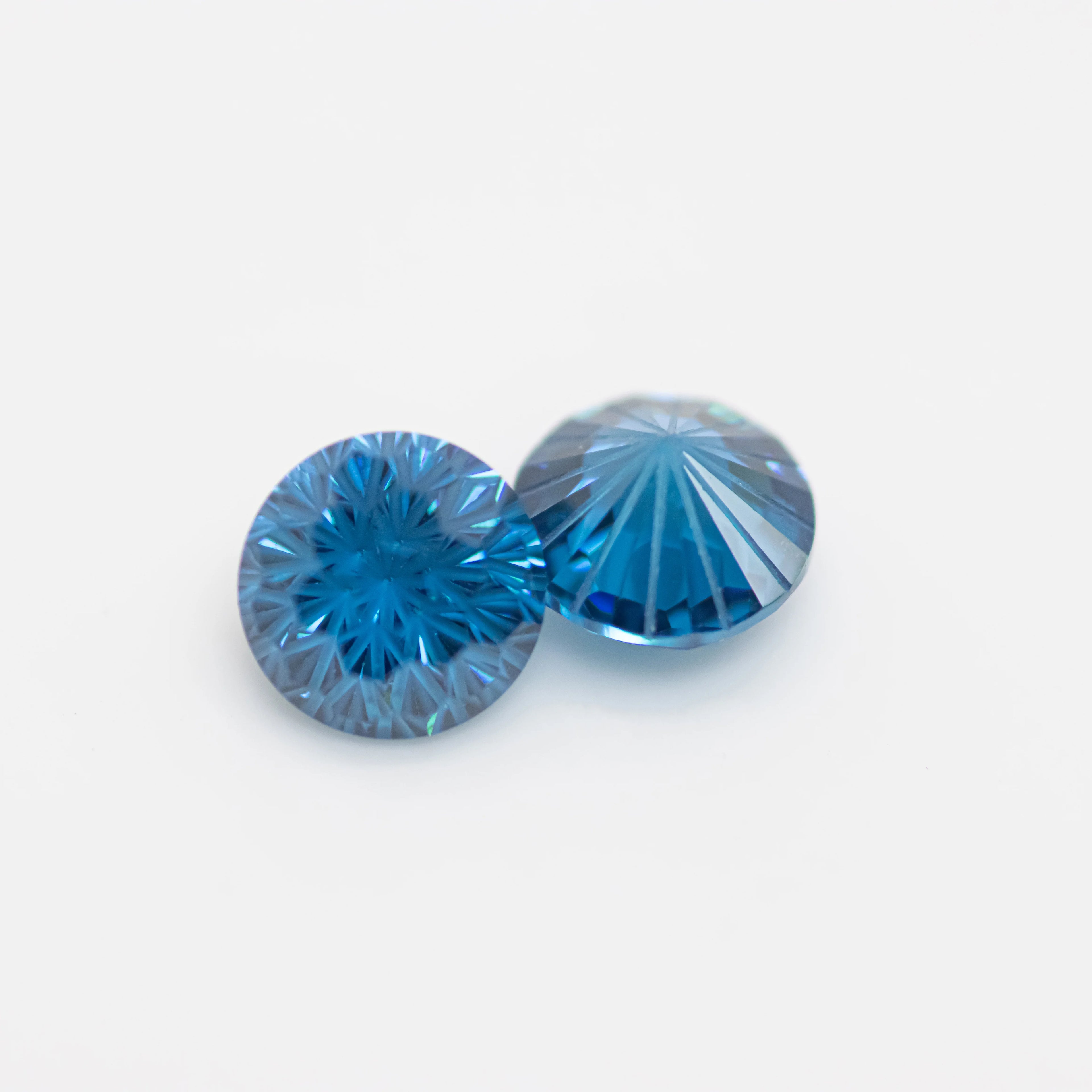 HanYu D-Sapphire Blue Loose 5A Firework Cut Cubic Zirconia CZ Round Brilliant Cut Gemstone