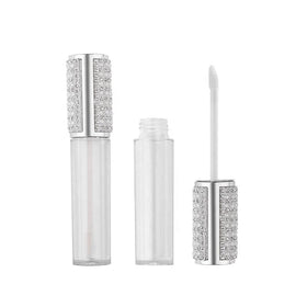 Luxury Bling Rhinestone Top Lip Gloss Tubes Pearl Silver Liptint Container Lip Glaze Bottle 5ML Lipgloss Tubes Custom Logo