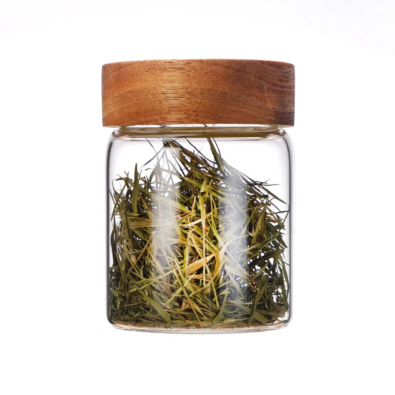 7oz 210ml Clear Leakage Proof Kitchen Canister Glass Food Jar Container Glass Storage Jar with Screw Wood Lid