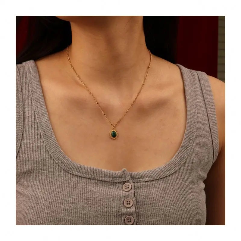 Chris April in Stock 316L Stainless Steel 18K PVD Gold Plated Natural Stone Turquoise Malachite Satellite Chain Necklace