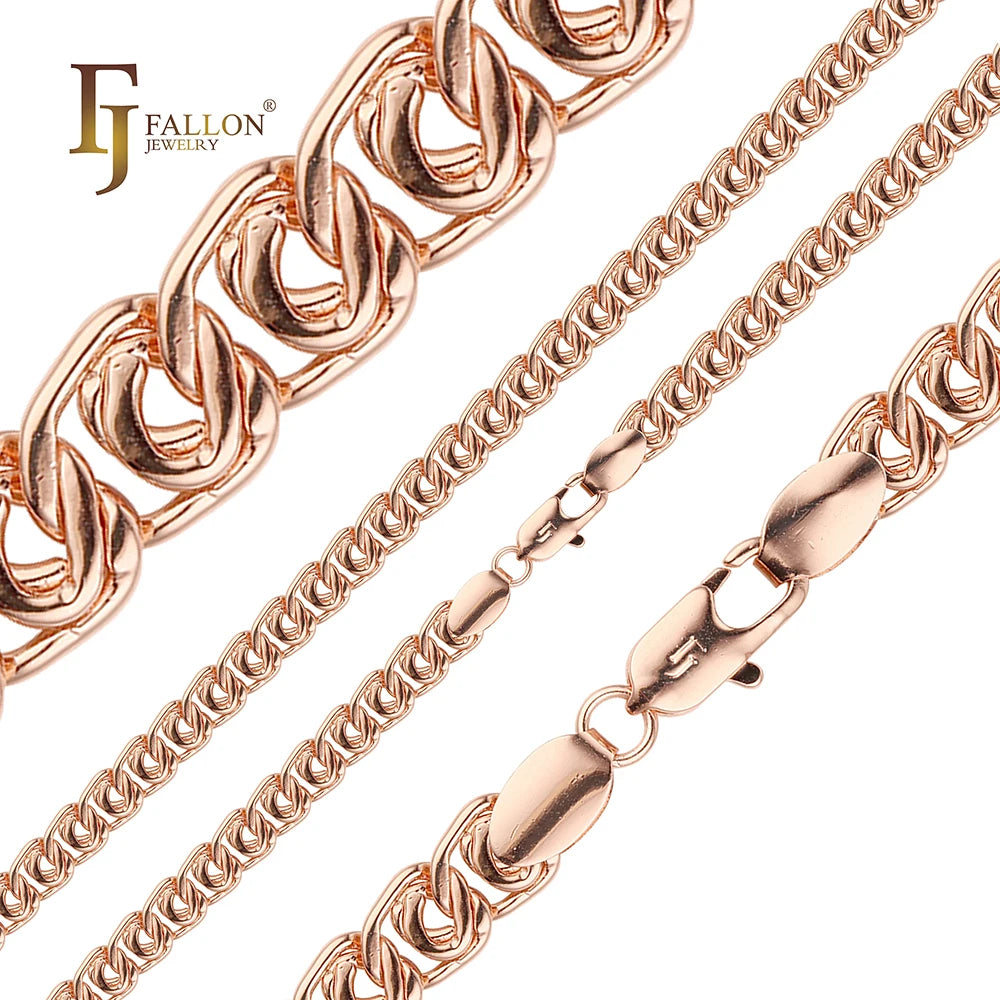 7mm FJ Fallon Fashion Jewelry Cable Weaving Hearts Link Chain Plated in Rose Gold Brass Based