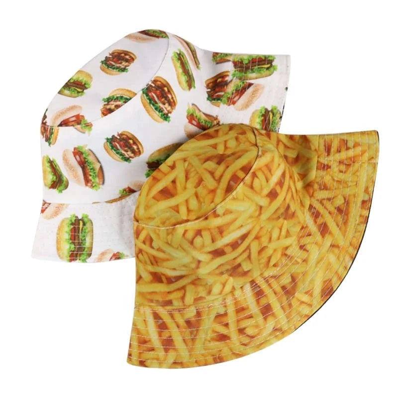 Landfond Accessory Bucket Hat Funny Food Pattern Unisex Beach Sun Hat Aesthetic Fishing Cap