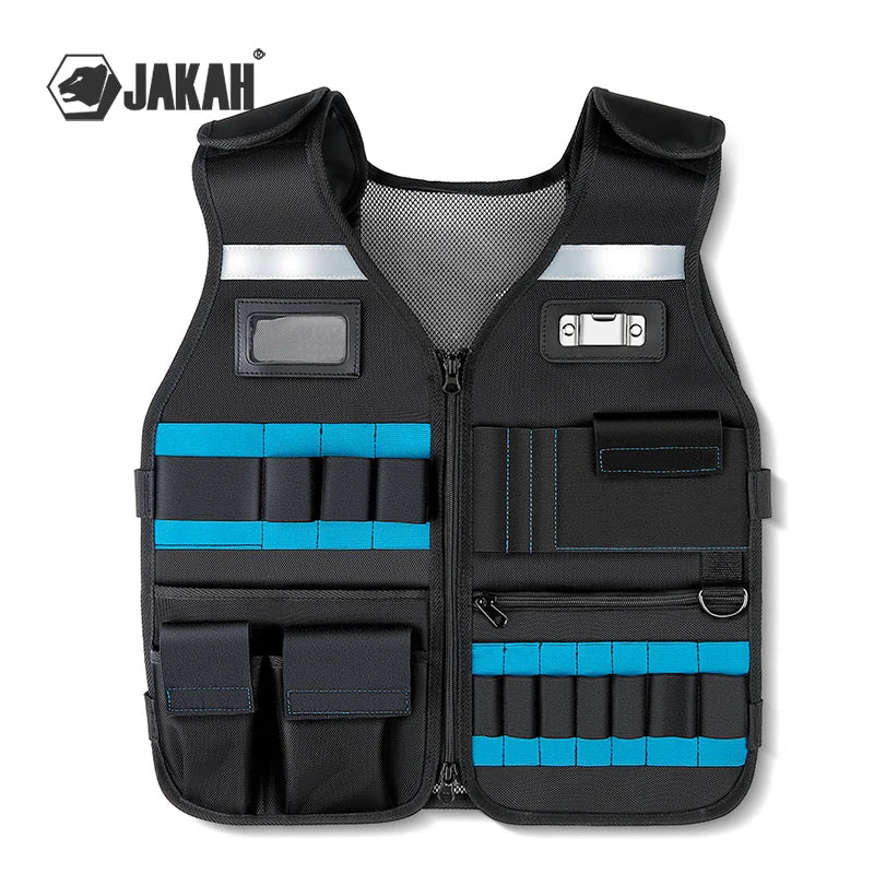 Adjustable Multi-pocket Tool Vest for Electricians Carpenters Breathable Waterproof Organizer with Reflective Strips Rubber Logo
