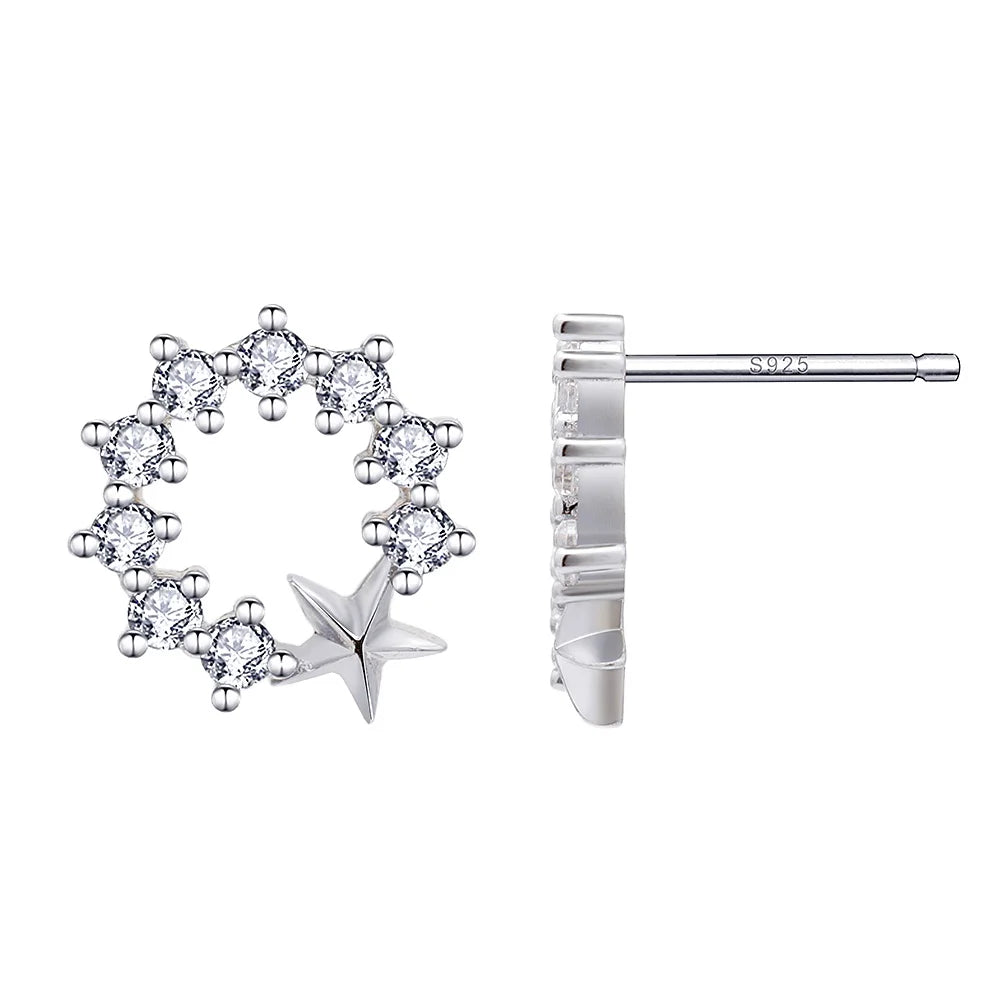 Circle Sterling Jewelry Gift Wholesale CZ Cubic Zirconia Sapphire 925 Silver Elegant Enamel Star Earrings
