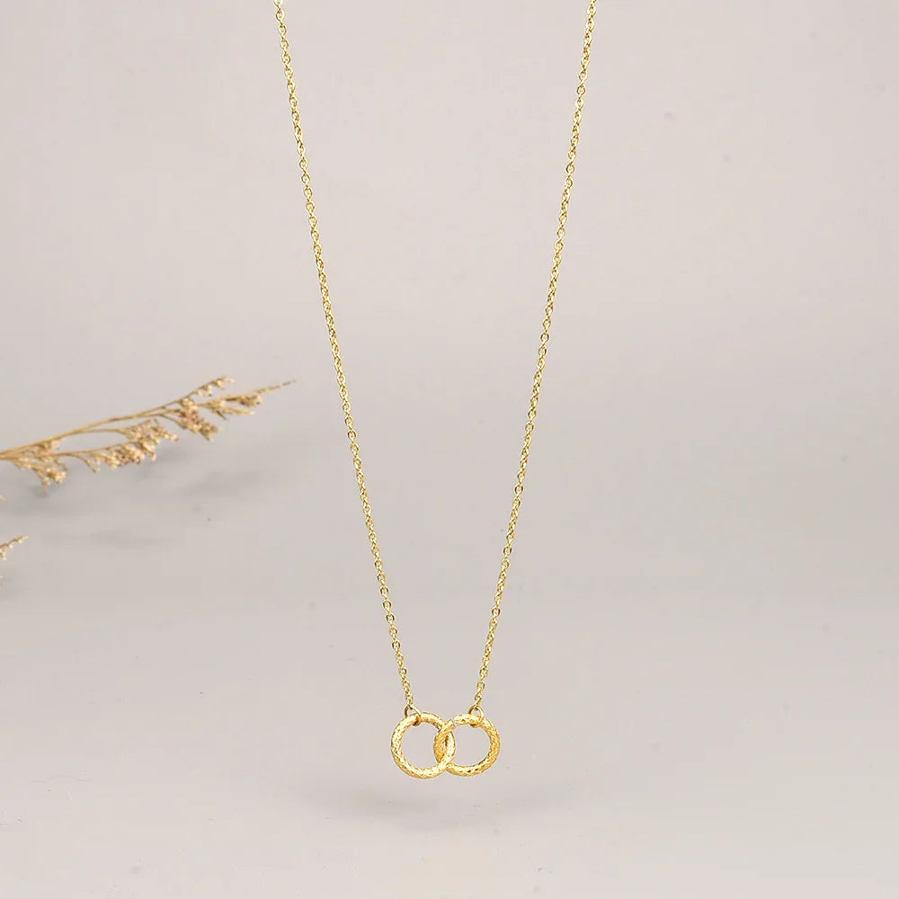 18K Gold Plating Double Circle Pendant Necklace Stainless Steel Interlocking Charm Necklace for Women