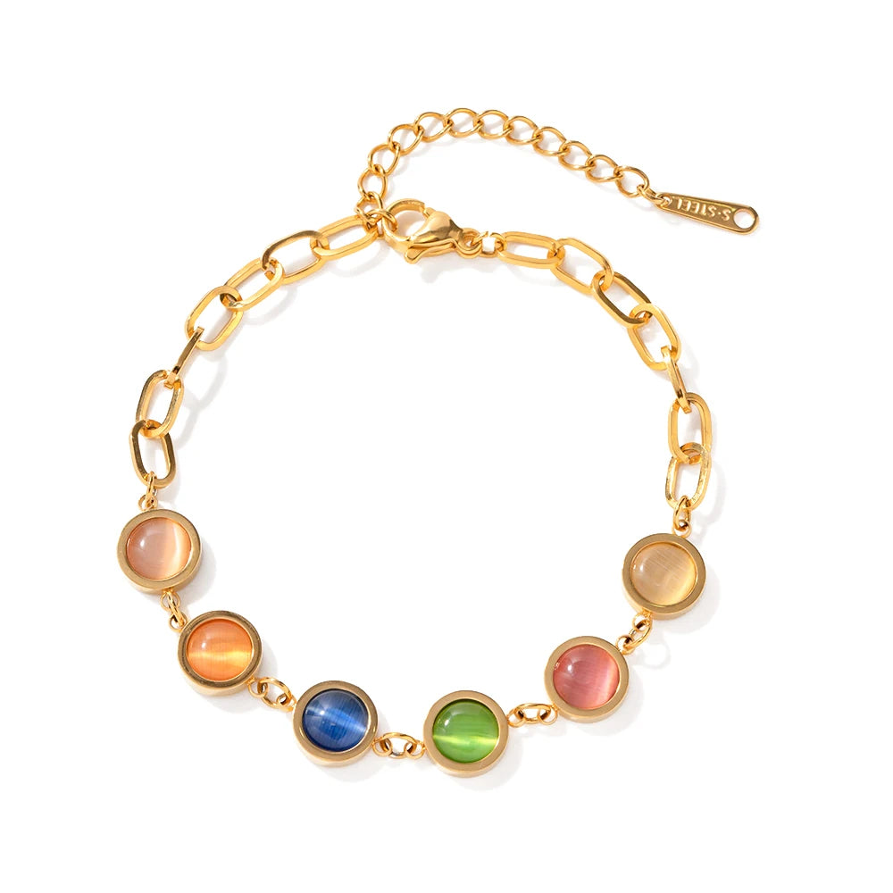 18k Gold Plated Stainless Steel Fashion Jewelry Waterproof Round  Cateye  Beads Bracelets for Women