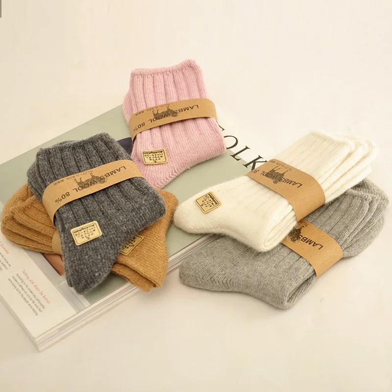 Women Fine Cashmere Merino Wool Super Soft Warm Winter Fluffy Mid-Calf Tube Socks