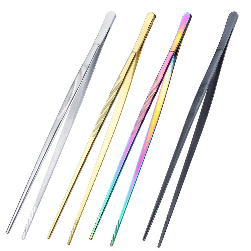 12 Inch Stainless Steel Kitchen Chef Tweezers Sets Food Long Tong with Serrated Tips Food Tweezer for Cooking
