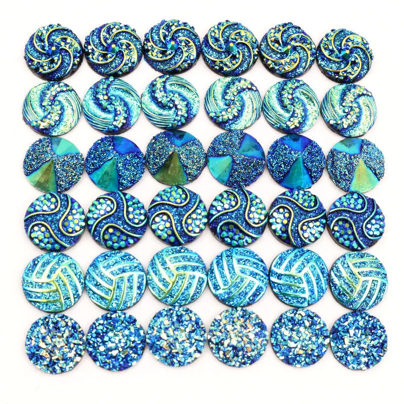 40pcs/lot 12mm Mix Blue AB Colors Flower Fashion Style Flatback Resin Cabochons Cameo Dome for Jewelry Making Findings Supplies